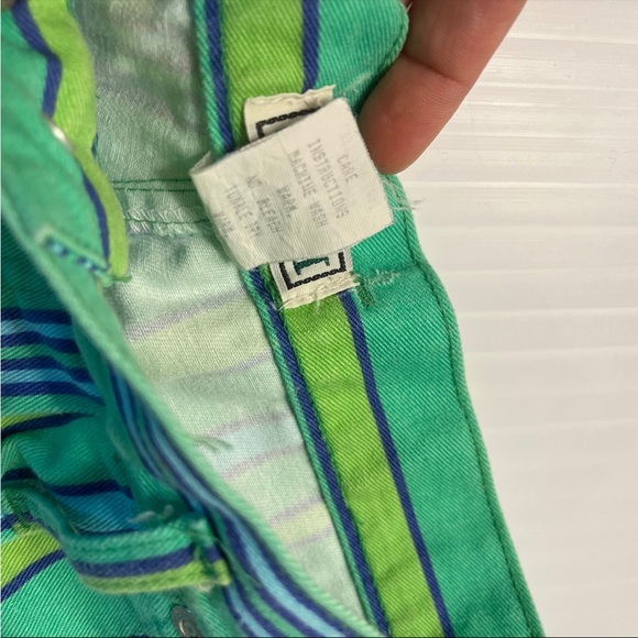 Skoozi vintage 90s 80s green blue vertical striped high rise shorts high waisted - Picture 7 of 10